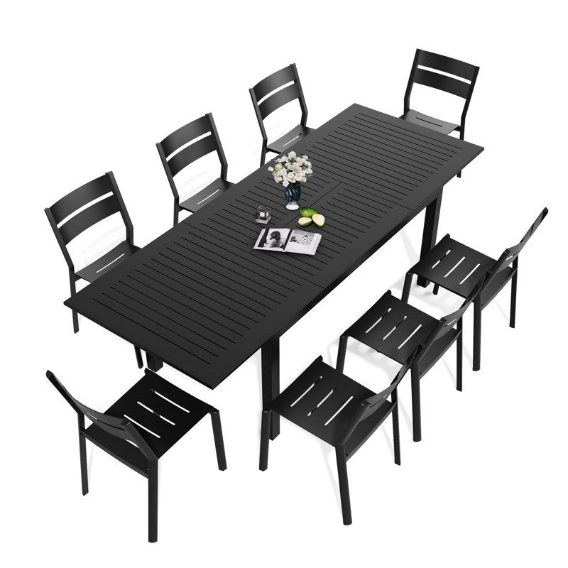 Gilligan 8 - Person Aluminum Rectangular Extendable Outdoor Dining Set (Set of 9)