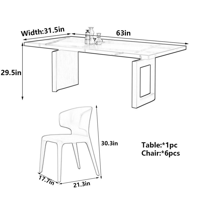 Table de salle à manger Modern, H 29,5 po x L 63 po x l 31,5 po