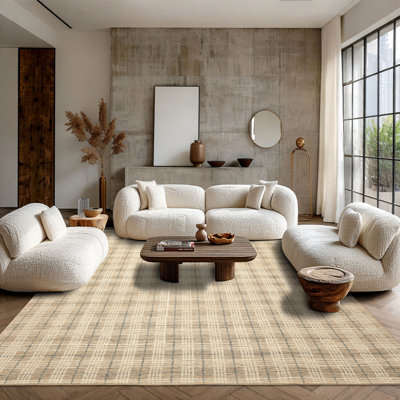 Tapis texturé contemporain taupe en laine tissé à la main 7 pi 6 po x 9 pi 6 po