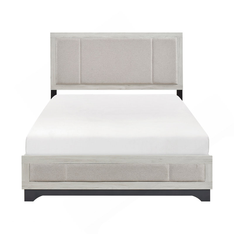 Mobilier de chambre à coucher contemporain avec tête de lit double en chêne blanc et gris