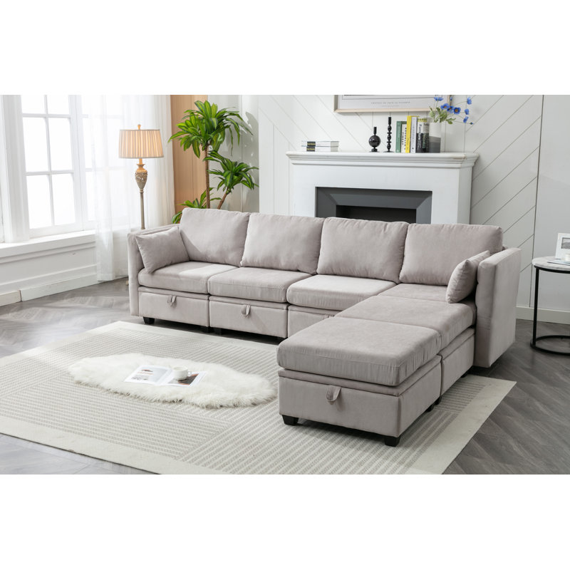 Canapé modulaire rembourré avec repose-pieds réversible Toxi, Gris clair