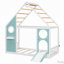Lit cabane double avec glissade intégrée, guirlande lumineuse à boules et design de maisonnette-579922473