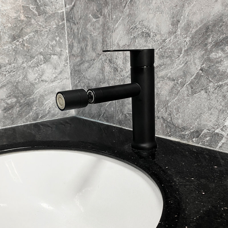 Robinet de lavabo de lavabo noir mat, robinet de salle de bain à poignée simple, fabrication en acier inoxydable pour la longévité, avec trou de robinet à évacuation d'eau silencieux et uniforme