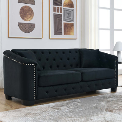 Modern Chesterfield Velvet Sofa with Tufted Backrests and Nailhead Trim