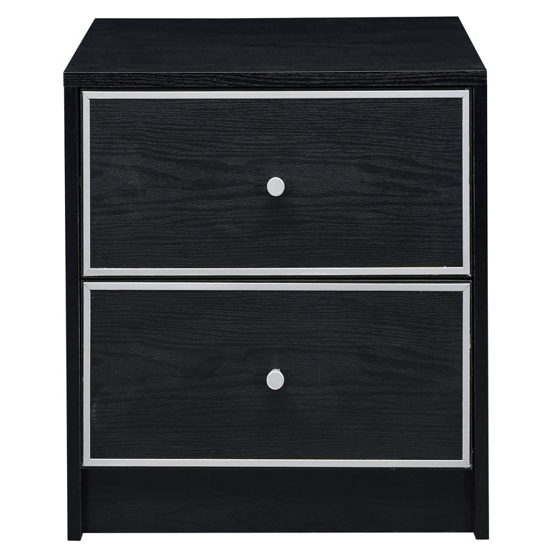 Black And Silver 2-Drawer Nightstand