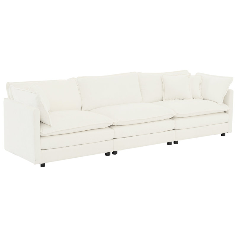 3 chenille moderne de style Mid-Century avec cadre durable pour canapé de salon, chenille blanche, coussins d'accoudoirs, bois, tissu de relaxation respirante