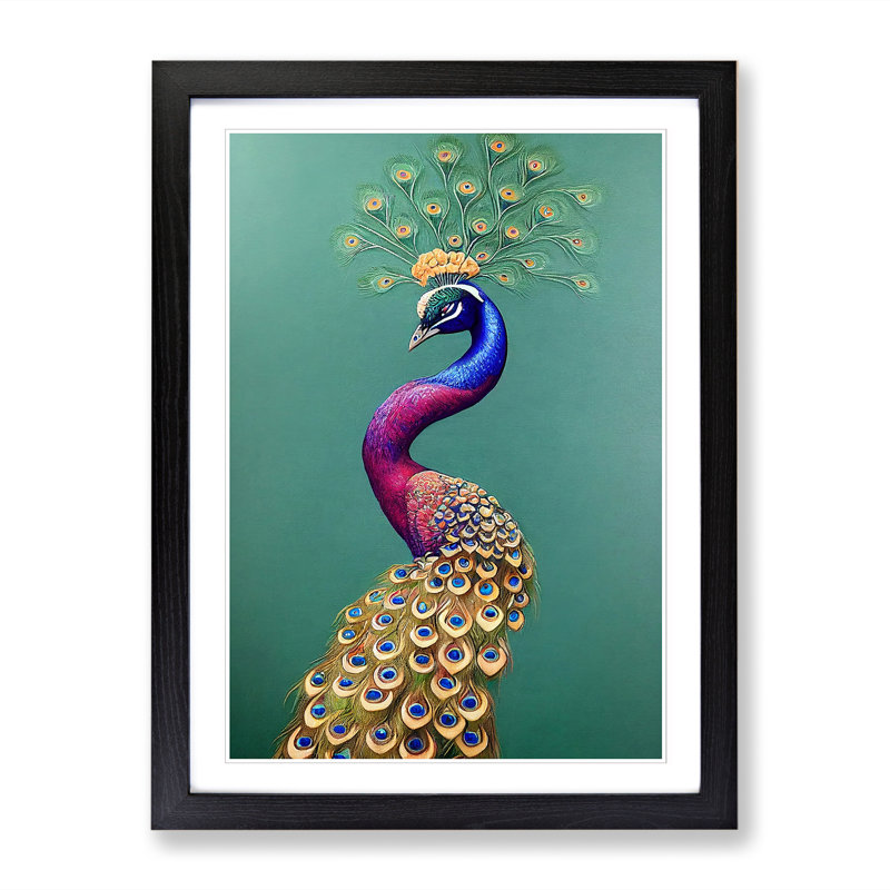 Peacock Vol.2 - Single Picture Frame Painting, 64cm H x 46cm W x 2cm D, Oak