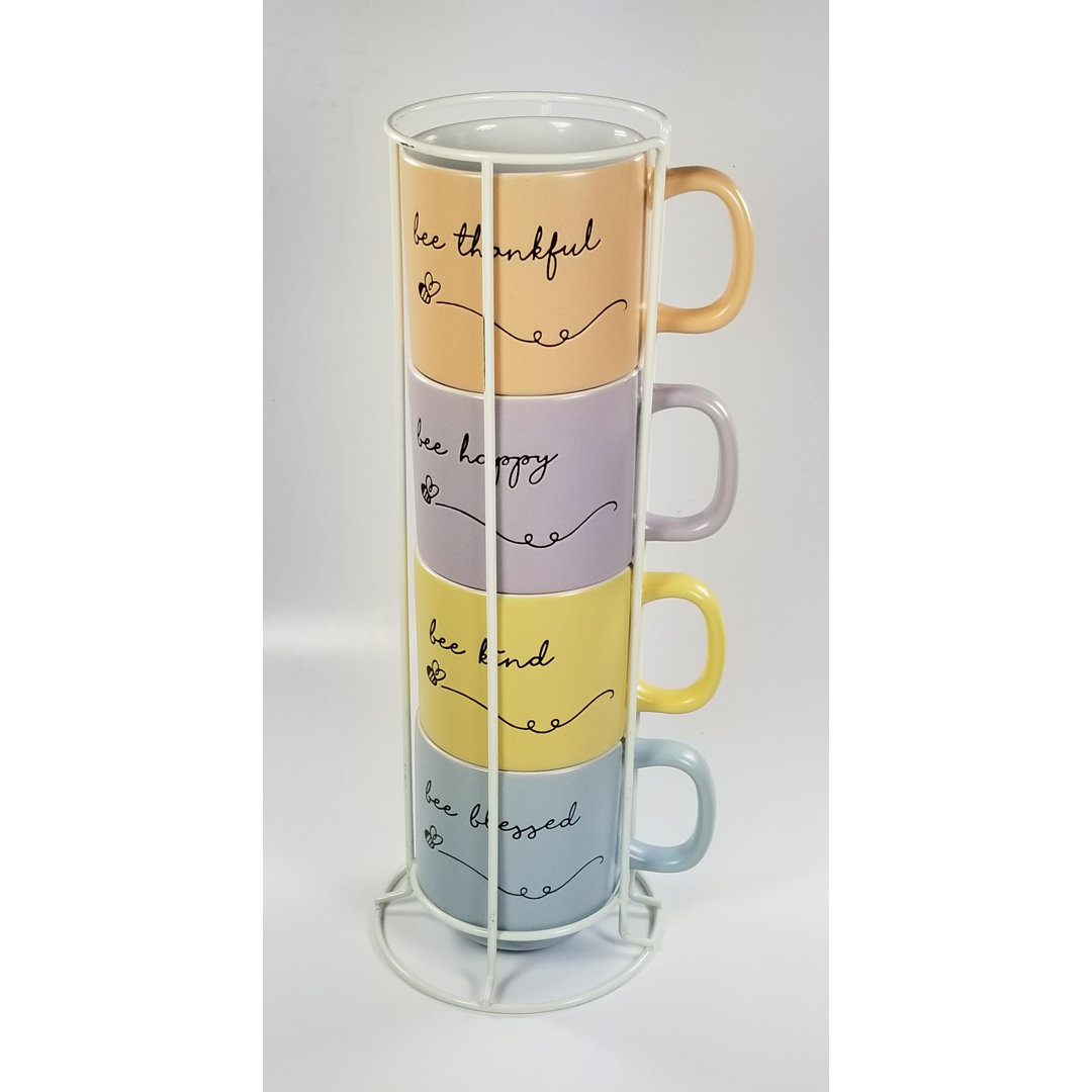 4 Piece Coffee Mug Set With Stand Trinx