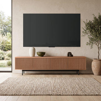 75" TV Stand for TVs up to 85" with Fluted Doors, Storage & Cable Management — Alder Brown Mid-Century Modern Media Console for Living Room | Whitman