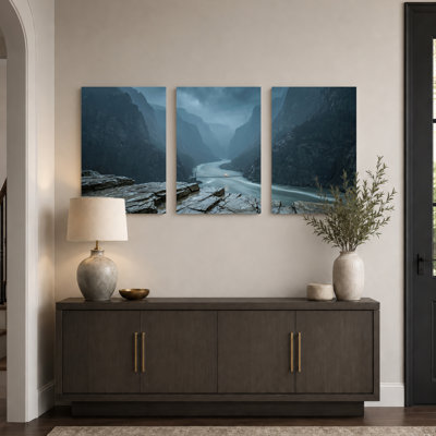 Ensemble de 3 tableaux sur toile « Rivière de montagne » pour la décoration du salon et de la chambre.