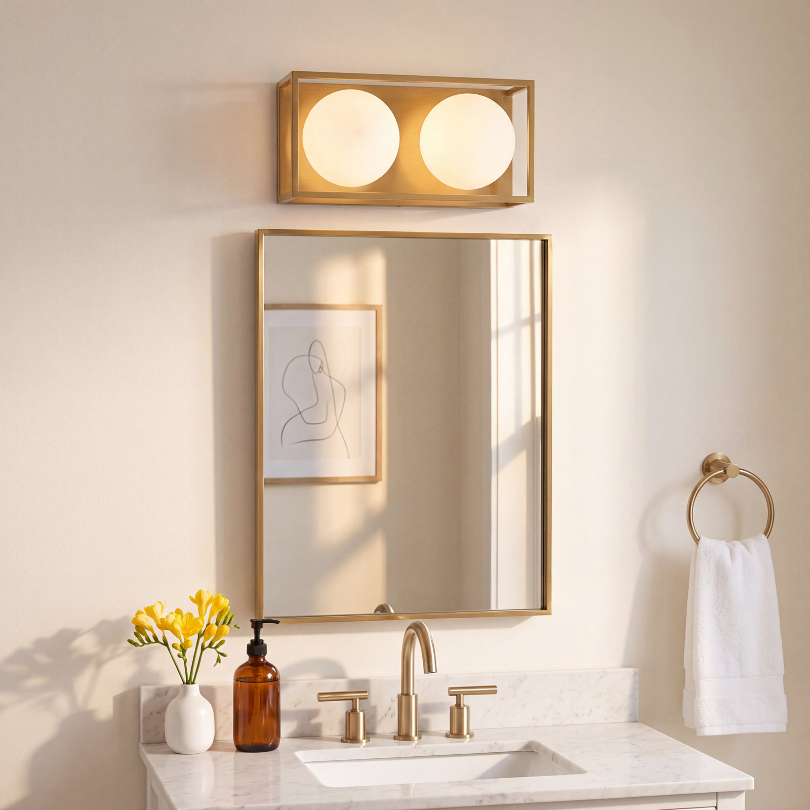 Davida Frosted Dimmable Bath Bar, Aged Gold, 2