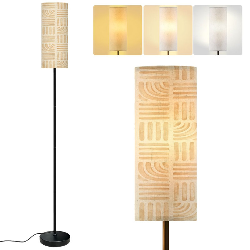  68.5" Standing Floor Lamp Aesthetic Contemporary seamless abstract line brush stroke shapes line Dimmable Metal Pole Lamp with Linen Lampshade LED Bulb Included