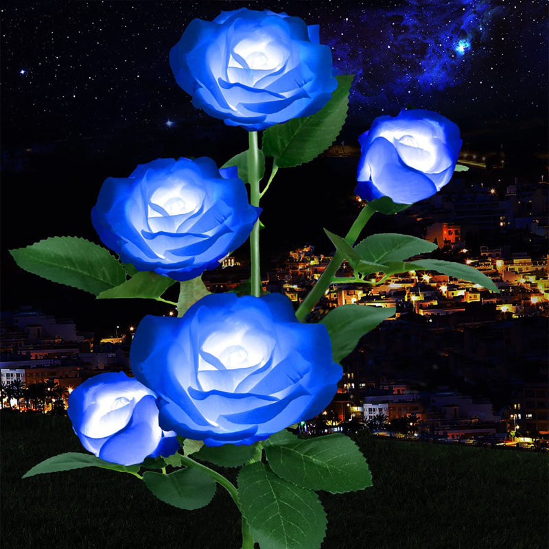 Blue Solar Powered LED Rose Pathway Lights