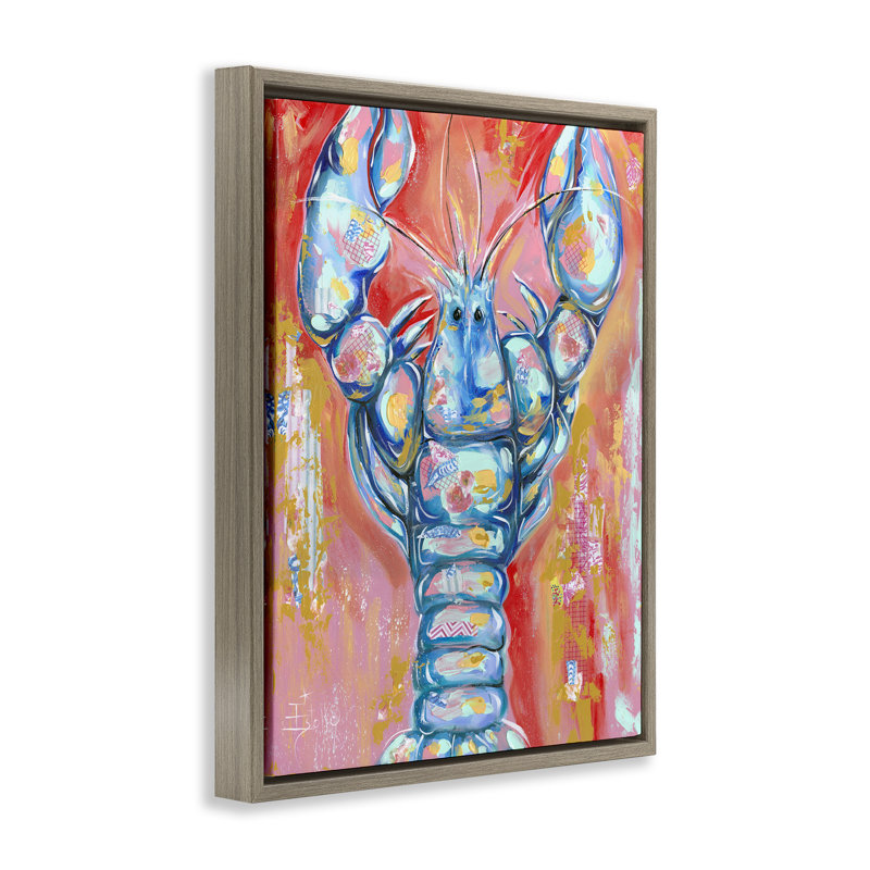  Art mural abstrait en toile de homard par Estelle Grengs, H 21 po x l 17 po, Cadre flottant orme Montalcino