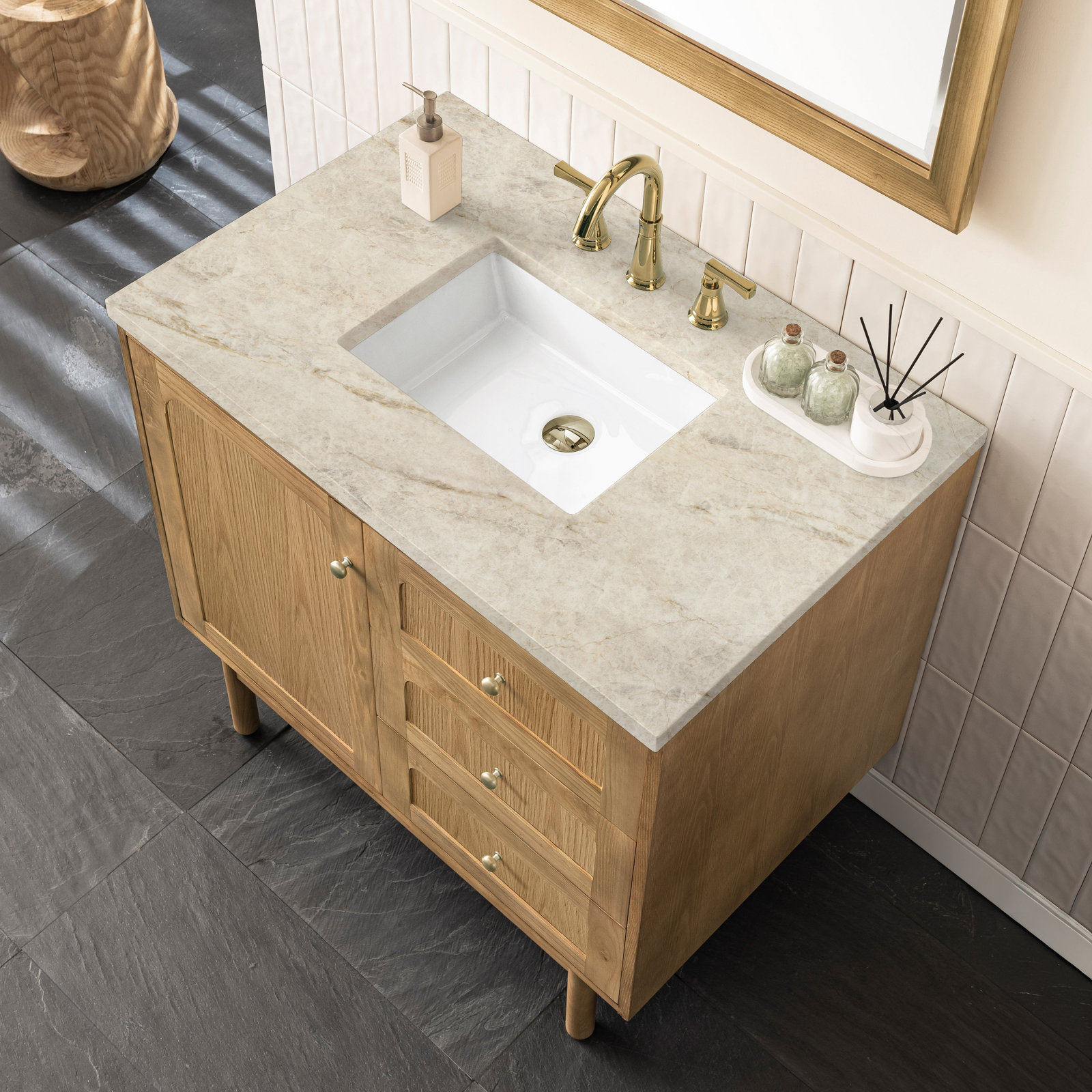 Laurent 36" Single Bathroom Vanity, Light Natural Oak, Tajnar Eclos, 8" Widespread
