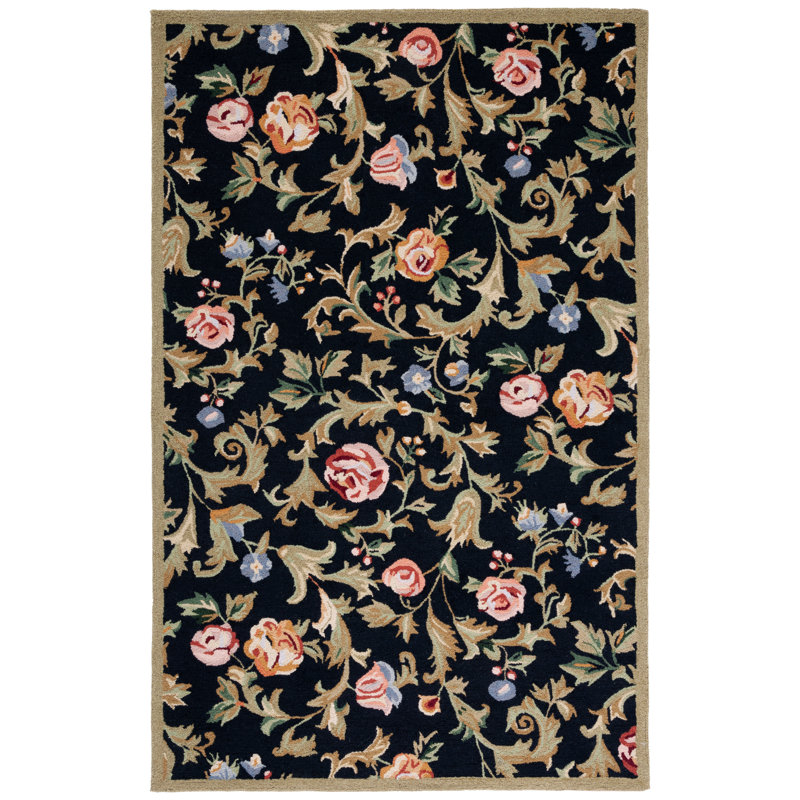 Hollander Hand-Hooked Wool Black Area Rug, Rectangle 2'6" x 4'