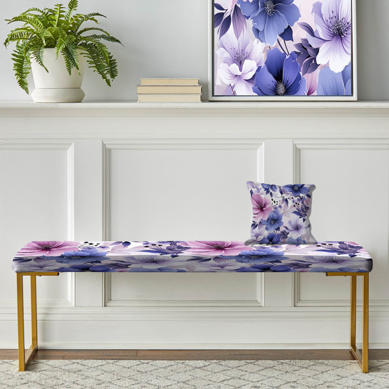 Exquisite Purple Beauty Floral Pattern - Floral Upholstered Gold Bench