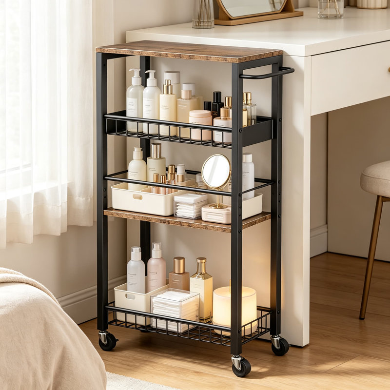 Chariot de rangement compact à roulettes, chariot de cuisine étroit en métal pour petits espaces, étagères coulissantes pour buanderie, salle de bain et salon, chariot utilitaire gain de place