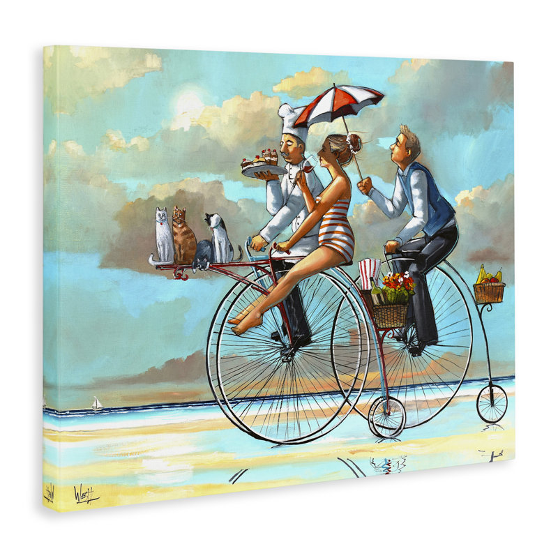 «Woman & Butler Bicycle Ride Canvas», conception par Ronald West, H 24 po x l 30 po