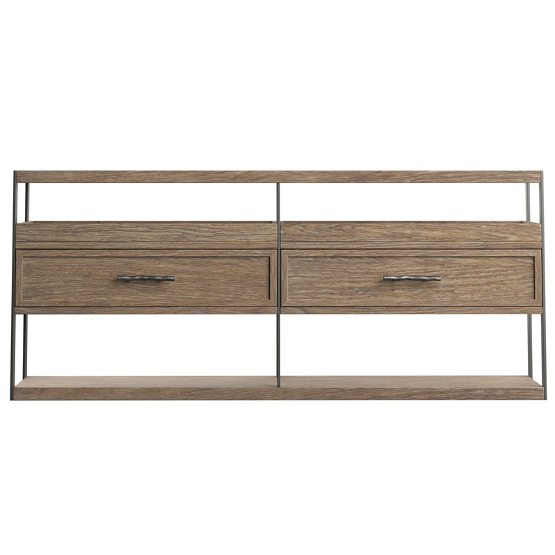 Brown Solid Wood and Metal Console Table with Storage