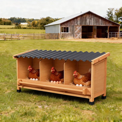 All-Weather Wooden Chicken Nesting Boxes With Entry Perch And Privacy Panel ,Fits 3 Hens