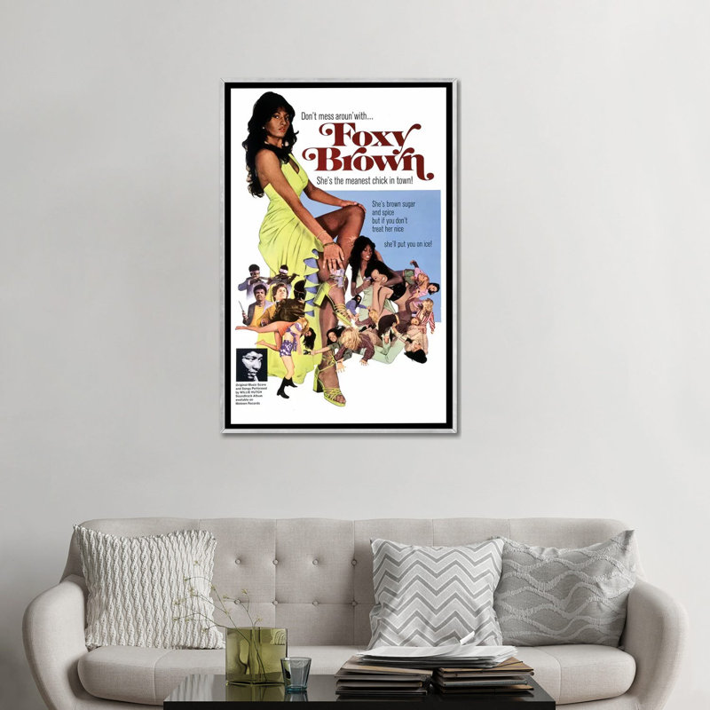 Foxy brun - publicité imprimée, H 48 po x l 32 po x P 1,5 po, Aucun mat, Toile avec cadre argenté
