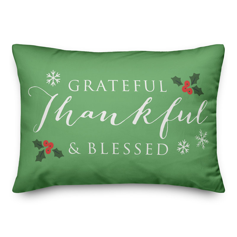  Grateful Thankful Blessed Rectangular Lumbar Cushion, Green