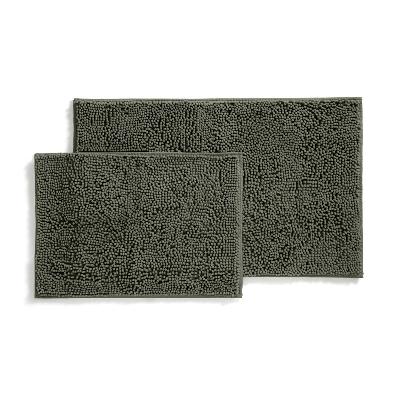 Tapis de bain doux et absorbant en chenille avec envers en caoutchouc antidérapant, Sauge