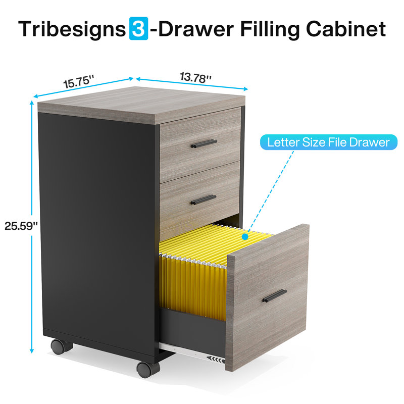 L-Shaped Executive Desk with 3-Drawer File Cabinet, Large Computer Desk for Home Office, Gray