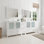 Ensemble de meuble-lavabo autoportant à double cuve 96 po avec plateau en céramique et miroirs assortis Brescia