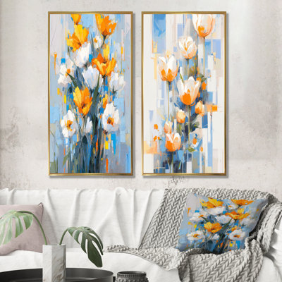 «Blue and Yellow Tulip Strip Expression» - Ensemble de 2 reproductions d'art sur toile