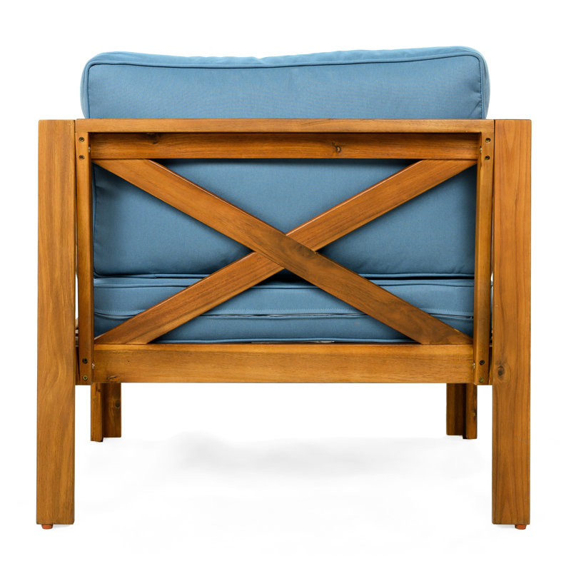 Weather - Fauteuil club extérieur en bois de 2 avec coussins bleus, finition, idéal pour les fauteuils près de la piscine, confortables dans les patios et les terrasses