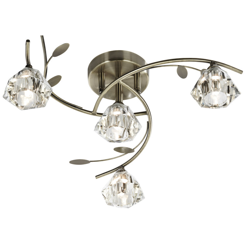 Alan Glass Semi Flush Mount, Antique Brass