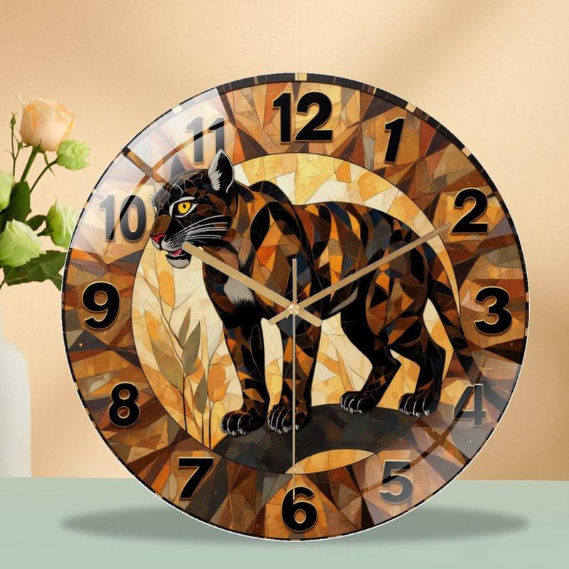 Horloge murale décorative avec art de tigre - Horloge murale moderne en verre 12 po
