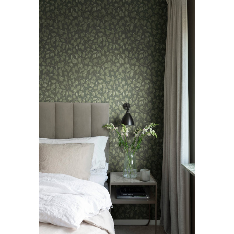 Ester Hangbjork Tree Leaf Wallpaper, Dark Green