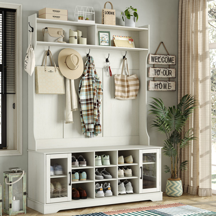 Jaxsin Hall Tree 51.3" Wide with Bench and Shoe Storage,4-in-1 Design Coat Rack for Entryway