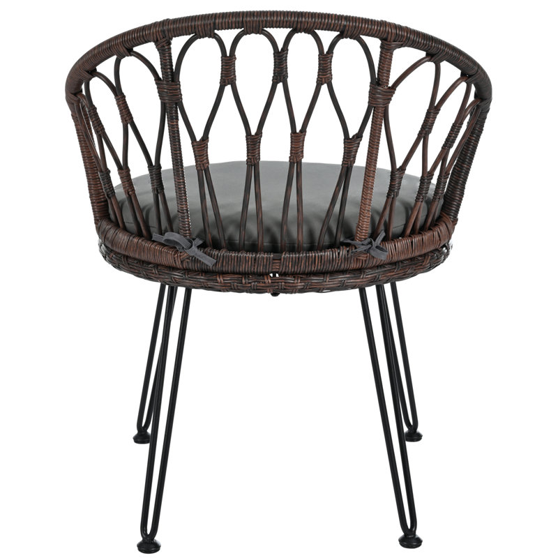 Verdiva Outdoor Leisure Conversation Set With 2 Rattan Chairs And Glass Table, Brown, Gray