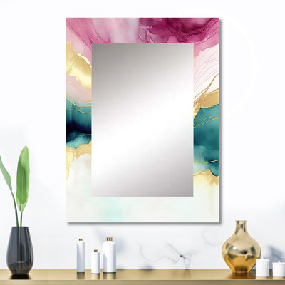 Abstrait Geode Marble Waves Pink III - grand miroir mural, miroir mural décoratif moderne, impression d'art en métal