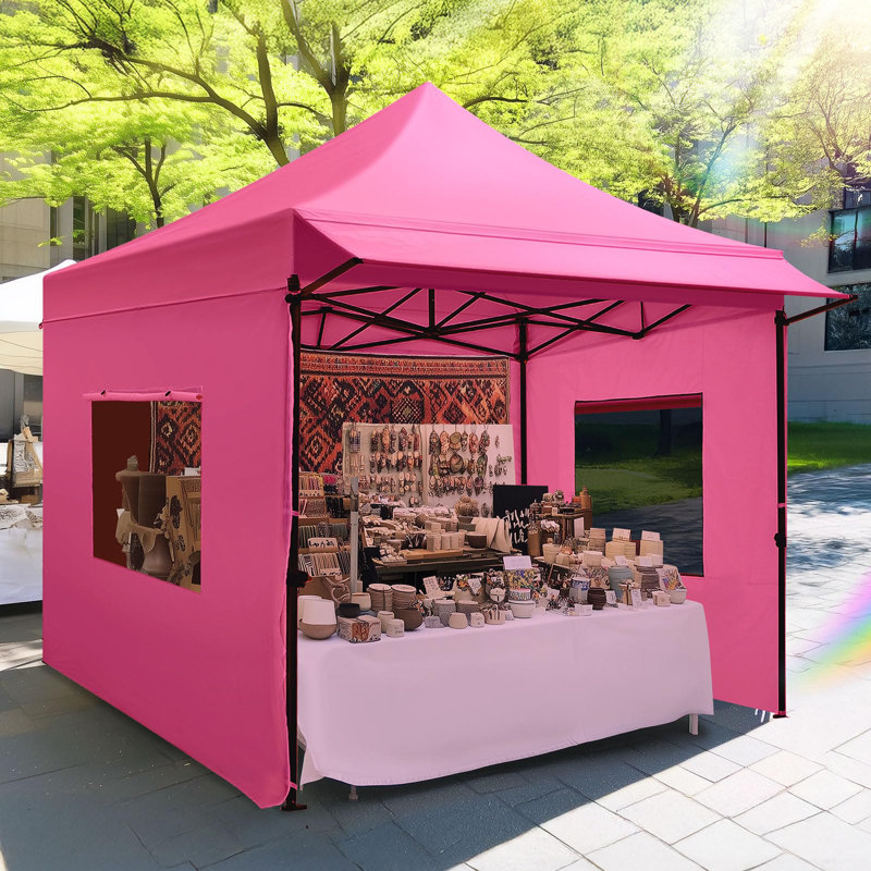 Quictent 10'x10' Heavy Duty Pop up Canopy Tent with Sidewalls and Awning, Easy up Commercial Gazebo Canopies, Pink, Pink