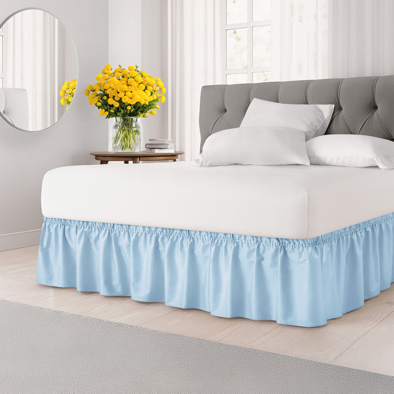 Ruffled Elastic Wrap Around Tailored Bed Skirt, 15", White, Queen