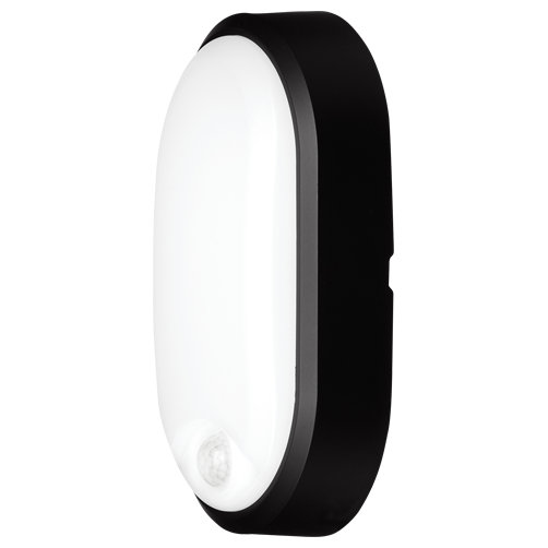 Pylus Outdoor Oval Wall Light 1100lm Motion Sensor Bulkhead IP54 LED Integrated Exterior Light, Black
