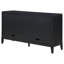 Buffet Mason Black 2 avec un design moderne aux lignes épurées et des éléments transitionnels, une finition en bois au fini métallique brossé, une quincaillerie en métal orné, des tablettes intérieures pour le rangement de la salle à manger,