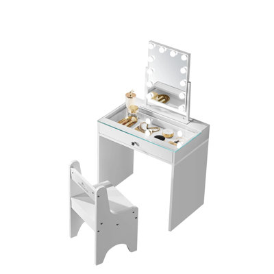 SlayStation Little Princess Vanity Set of Makeup Desk, Lighted Mirror and Desk Chair