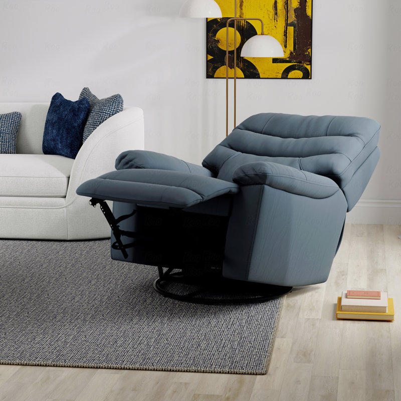 Swivel Glider With Recliner Function With Manual Footrest In Oslo Sapphire, Blue
