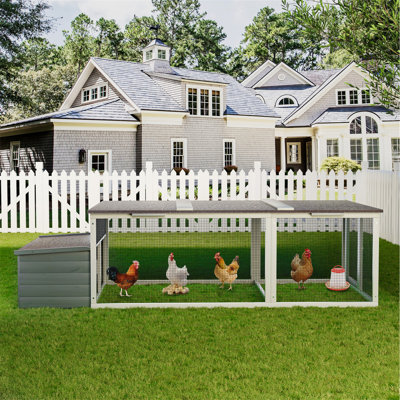 Grand poulailler extérieur en bois de 20,93 pi² avec nichoir et toit en asphalte résistant aux intempéries, cage à volaille avec serrures sécuritaires, grillage en métal pour utilisation dans la cour arrière