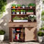 Table de jardin avec 2 tiroirs, 2 armoires et tablettes de rangement-2017534315