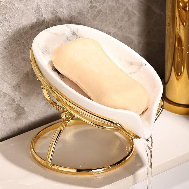 Porte-savon en céramique en forme de feuille avec drain, support