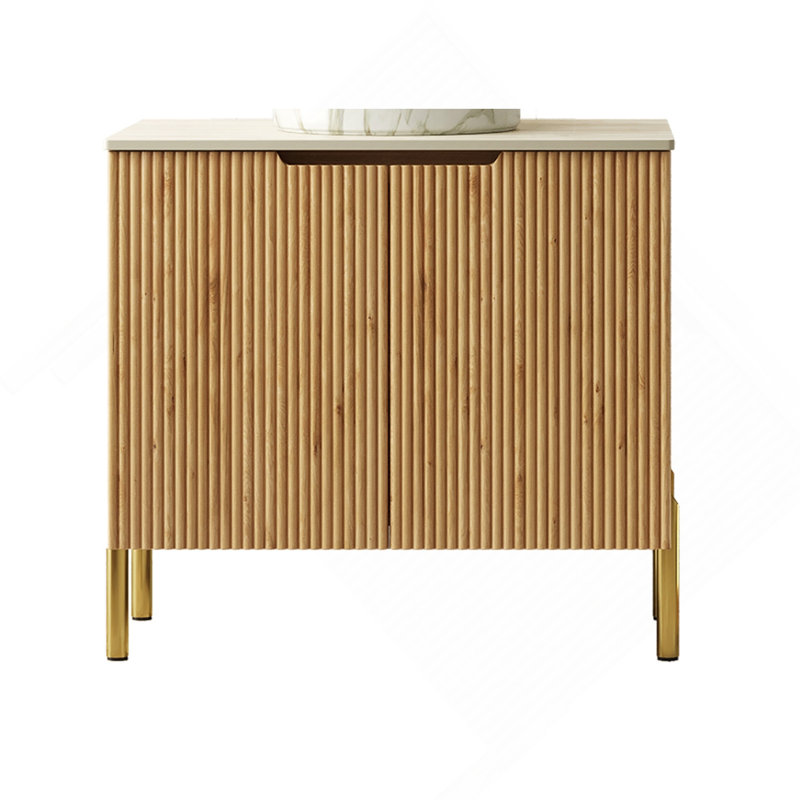 Armoire autoportante 30 po sans lavabo, avec comptoir blanc Carrara et 2 portes, grain de bois, Naturel