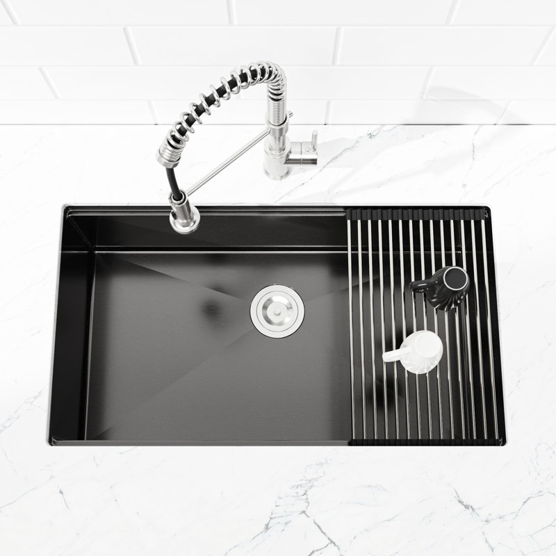Évier encastré en acier inoxydable 33 po x 19 po x 10 po x 10 po, avec une forme rectangulaire et un revêtement de cuisine 33 po x 19 po, cuve simple spacieuse à finition brossée pour une utilisation efficace