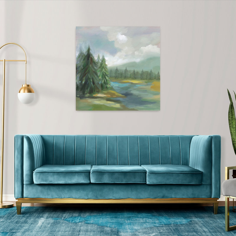 Vue contemporaine du chalet avec art noir et bleu, H 36 po x l 36 po